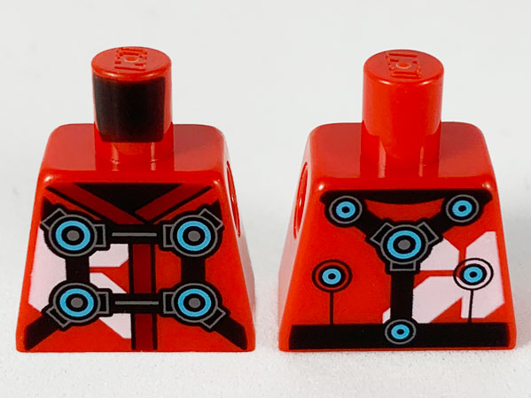 Lego Torso Tunic, Dark Red Hems, Black Straps and Medium Azure Circles Pattern / Red