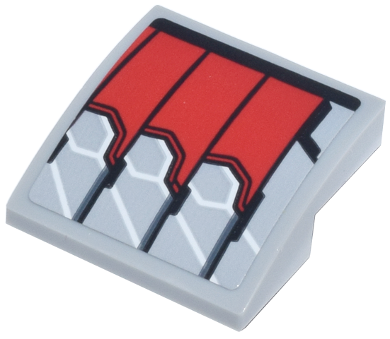 Lego Slope, Curved 2 x 2 x 2/3 Inverted with Black, Red, and Light Bluish Gray Panels (Falcon Armor Wings) Pattern Model Right Side (Sticker) - Set 76269 / Light Bluish Gray