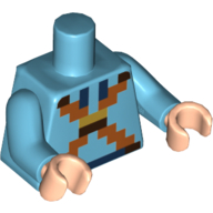 Lego Torso Pixelated Dark Orange Straps Print, Medium Azure Arms, Light Nougat Hands / Medium Azure