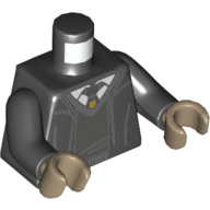 Lego Torso Robe Open over V-Neck Sweater, Shirt and Tie Print, Black Arms, Dark Tan Hands