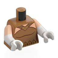 Lego Torso, Dual Molded Arms with Dress, Dark Red Trim, Gold Decorations, Light Nougat Chest Print, Light Nougat Sleeves Pattern, White Arms and Hands / Medium Nougat