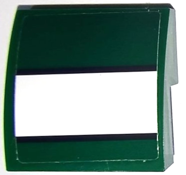 Lego Slope, Curved 2 x 2 x 2/3 with White Stripe and Black Lines Pattern (Sticker) - Set 75894 / Dark Green