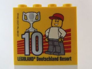 Lego Brick 2 x 4 x 3 with Besuchsmeister 10 Silver 2014 Legoland Deutschland Resort Pattern / Yellow