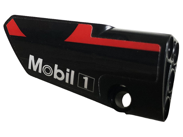 Lego Technic, Panel Fairing # 3 Small Smooth Long, Side A with White Mobil 1 Logo and Red Stripe Pattern (Sticker) - Set 42096 / Black