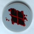Lego Tile, Round 2 x 2 with Bottom Stud Holder with Black Diamonds and Red Paint Splotches Pattern (Sticker) - Set 76300 / Light Bluish Gray