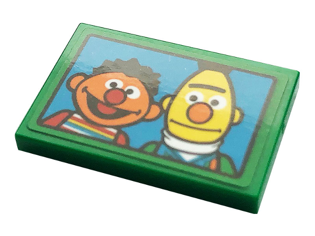 Lego Tile 2 x 3 with Picture of Ernie and Bert on Dark Azure Background Pattern (Sticker) - Set 21324