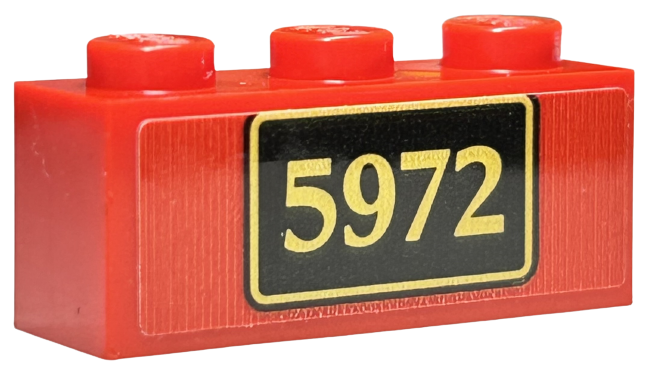 Lego Brick 1 x 3 with Gold '5972' and Border on Black Background, Large Pattern (Sticker) - Set 76423 / Red
