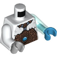 Lego Torso, Odd Arms and Hands, Fur with Copper Armor and Ice Chi Emblem Print, Left Trans-Light Blue Arm and Dark Azure Hand, Right White Arm and Light Bluish Gray Hand / White