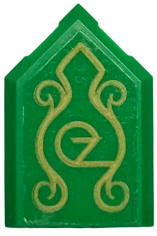 Lego Tile, Modified 2 x 3 Pentagonal with Gold 'OZ' and Ornate Swirls Pattern (Sticker) - Set 75689 / Green