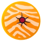 Lego Tile, Round 2 x 2 with Bottom Stud Holder with Cushion with White Animal Print Stripes, Magenta Button and Black Creases Pattern (Sticker) - Set 41400 / Bright Light Orange