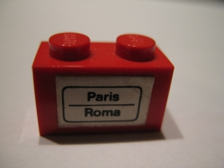 Lego Brick 1 x 2 with 'Paris - Roma' Pattern (Sticker) - Set 164