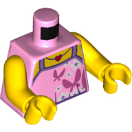 Lego Torso Halter Top with White Flowers and Dark Pink Butterflies, and Red Heart Necklace Print, Yellow Arms and Hands / Bright Pink