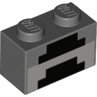 Lego Brick 1 x 2 with Pixelated Forge Print / Dark Bluish Gray