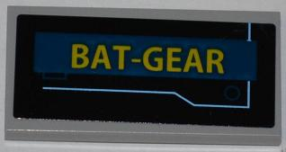 Lego Tile 2 x 4 with Blue Line and Yellow 'BAT-GEAR' on Dark Blue Background Pattern (Sticker) - Set 6860