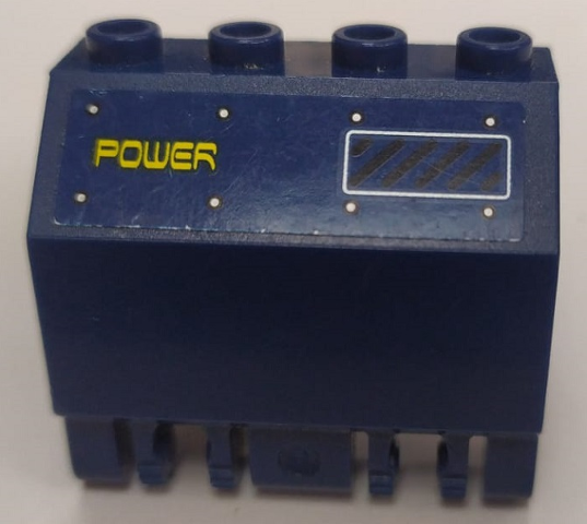 Lego Panel 2 x 4 x 3 1/3 with Double Locking 2 Fingers Hinge with 'POWER' and Panel Pattern Model Left Side (Sticker) - Set 8636 / Dark Blue