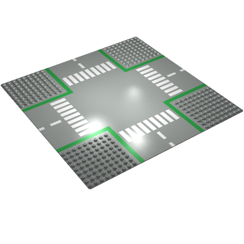 Lego Baseplate 32 x 32 with 9-Stud Crossroads and Road Print / Light Gray