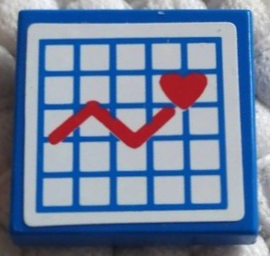 Lego Tile 2 x 2 with Hospital Graph with Heart Pattern (Sticker) - Sets 5874 / 5875 / 5876 / Blue