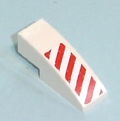 Lego Slope, Curved 3 x 1 with Red Danger Stripes Pattern Left Side (Sticker) - Set 7636 / White