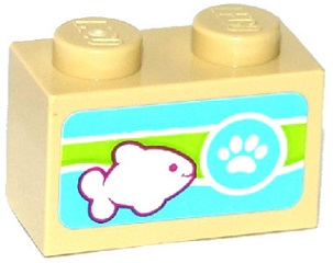 Lego Brick 1 x 2 with Paw Print and Fish Pattern (Sticker) - Set 41085 / Tan