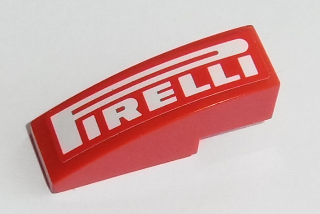 Lego Slope, Curved 3 x 1 with White 'PIRELLI' on Red Background Pattern (Sticker) - Set 8143