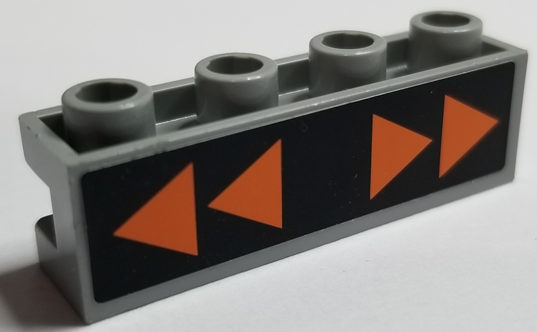 Lego Brick, Modified 1 x 4 with Channel with Orange Directional Arrows on Black Background Pattern (Sticker) - Set 7691