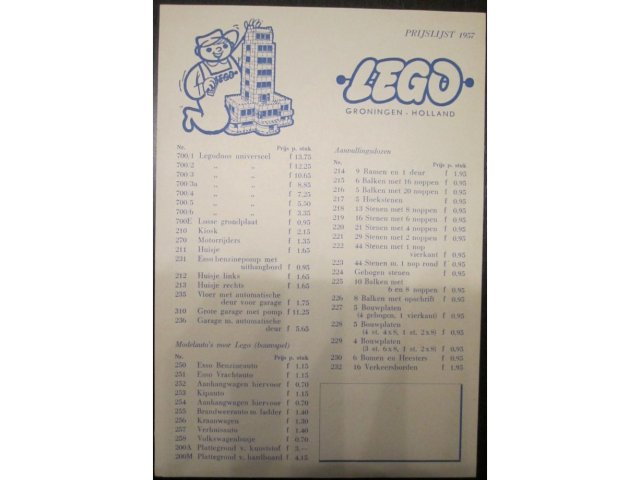 Lego 1957 Dutch Prijslijst (price list)