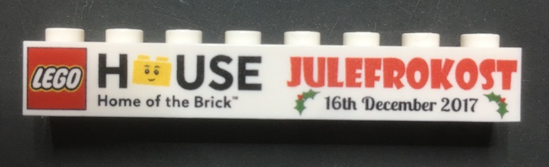 Lego Brick 1 x 8 with LEGO House Julefrokost 16th December 2017 Pattern / White