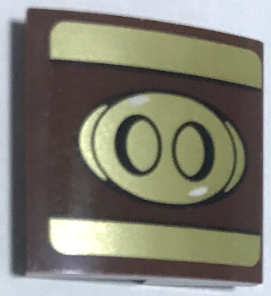Lego Slope, Curved 2 x 2 x 2/3 with Gold Stripes and Pig Snout with Black Nostrils and White Highlights Pattern Model Right Side (Sticker) - Set 75826 / Reddish Brown
