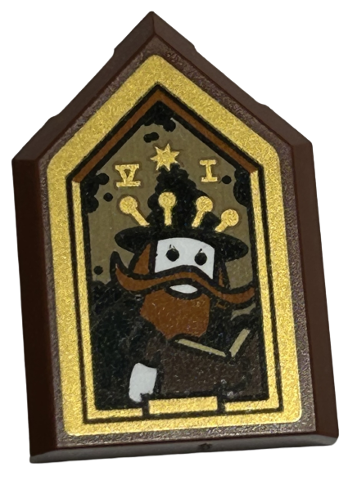 Lego Tile, Modified 2 x 3 Pentagonal with Picture of Wizard with Book, Star and Roman Numerals in Gold Frame Pattern (Sticker) - Set 40577