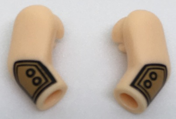 Lego Arm, (Matching Left and Right) Pair with Medium Nougat Shirt Cuffs with Buttons Pattern / Light Nougat