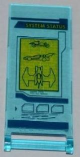 Lego Flag 7 x 3 with Bar Handle with 'SYSTEM STATUS' and Batman Vehicles on Screen Pattern (Sticker) - Set 6860 / Trans-Light Blue