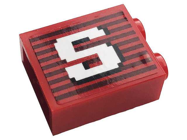 Lego Brick 1 x 2 x 2 with Inside Stud Holder with Gray Stripes and White Capital Letter S Pattern (Sticker) - Set 10272
