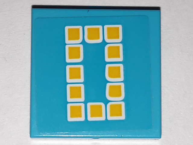 Lego Tile 2 x 2 with Yellow Digital Number 0 Pattern (Sticker) - Set 41338 / Medium Azure