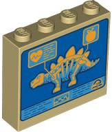 Lego Brick 1 x 4 x 3 with Bright Light Orange Stegosaurus Skeleton, Heart and Apple on Blue and Dark Azure Screen Pattern