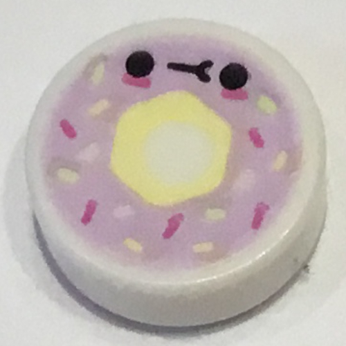 Lego Tile Round 1 x 1 with Lavender Donut, Sprinkles, Face Print