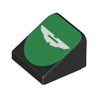 Lego Brick Sloped 30° 1 x 1 x 2/3 with White Aston Martin Logo on Green background Print / Black