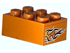 Lego Brick 2 x 3 with Orange Flame Pattern on Both Ends (Stickers) - Set 8641