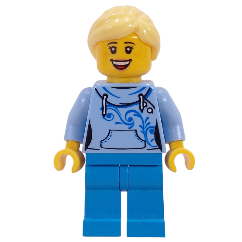 Lego Bright Light Blue Torso, Dark Azure Legs, Bright Light Yellow Hair