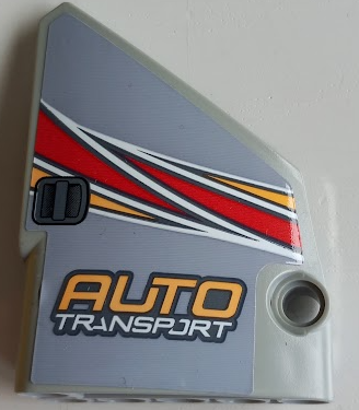 Lego Technic, Panel Fairing #14 Large Short Smooth, Side B with 'AUTO TRANSPORT' and Bright Light Orange, Red and White Curved Stripes Pattern (Sticker) - Set 42098