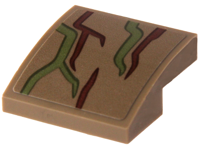 Lego Slope, Curved 2 x 2 x 2/3 with Reddish Brown Tree Bark Plates and Olive Green Vines Pattern (Sticker) - Set 76249