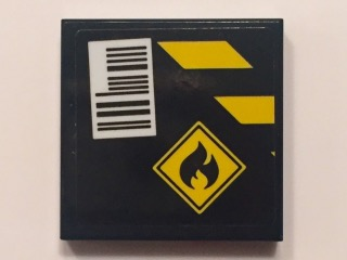 Lego Tile 2 x 2 with Black and Yellow Danger Stripes, Flammable Danger Sign and Barcode on Black Background Pattern (Sticker) - Set 60101 / Black