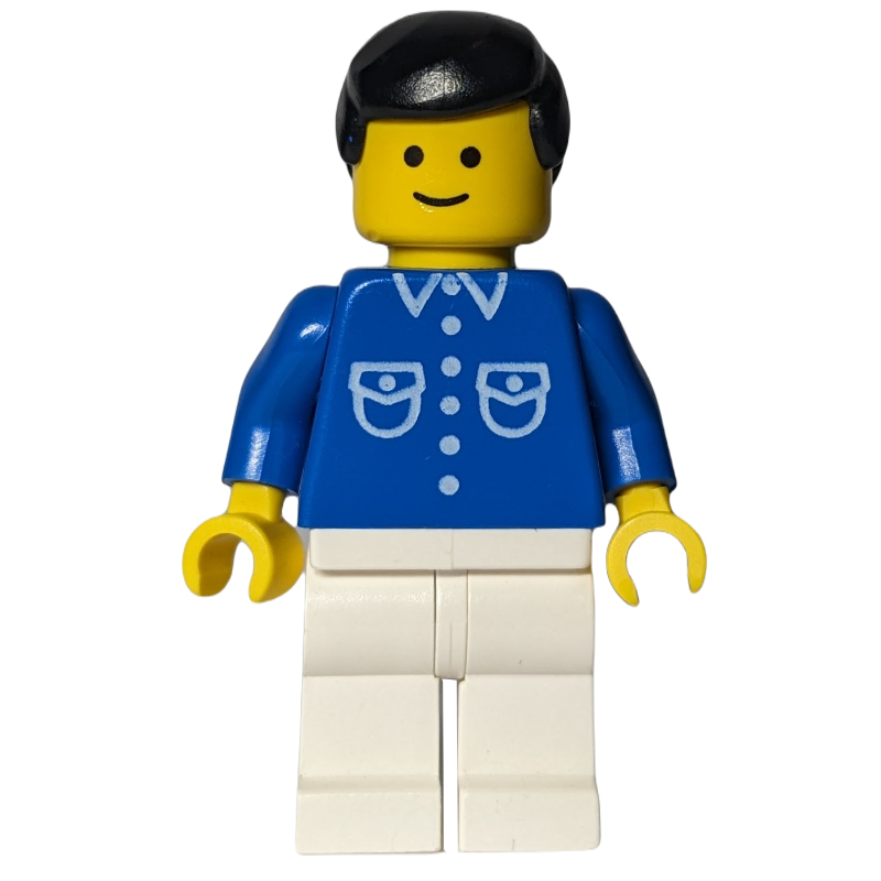 Lego Blue Torso, White Legs, Black Hair