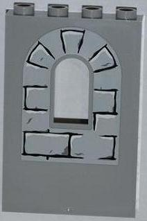 Lego Panel 1 x 4 x 5 Wall with Window with Bricks (3 Outlined on Arch), Black Mortar, Dark Bluish Gray and White Highlights Pattern (Sticker) - Sets 4183 / 7946