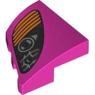 Lego Brick Wedged, Curved 2 x 2 with Stud Notch Right with Black/Orange Headlight Print / Dark Pink
