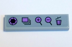 Lego Tile 1 x 4 with Medium Azure and Black Aperture, Files, Zoom and Trash Symbols Pattern (Sticker) - Set 41346