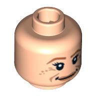 Lego Minifig Head Molly Weasley, Peach Lips, Crow's Feet and Mouth Lines Print [Blocked Open Stud] / Light Nougat