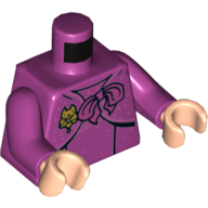 Lego Torso Dress, with Cloak, Bow, and Cat Broach Print, Magenta Arms, Light Nougat Hands