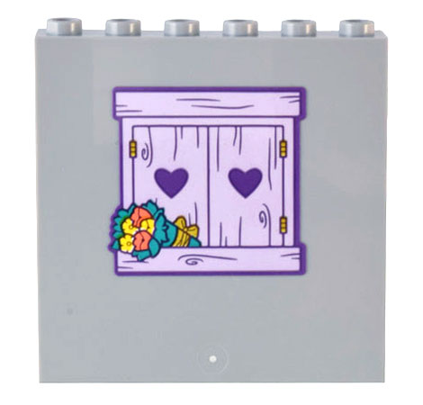 Lego Panel 1 x 6 x 5 with Dark Purple and Lavender Shuttered Window, Hearts, and Bouquet of Flowers Pattern (Sticker) - Set 43205
