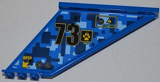Lego Tail 12 x 2 x 5 with Filler Cap, Black Number 73, and Yellow 'OPEN' and Arrow Pattern Model Left (Sticker) - Set 7067