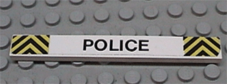 Lego Tile 1 x 8 with 'POLICE' and Black and Yellow Danger Stripes Pattern (Sticker) - Set 6676